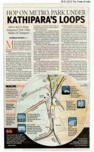 A Times of India article featuring the proposed car parking spaces in the Kathipara junction loops (Image: CMRL)