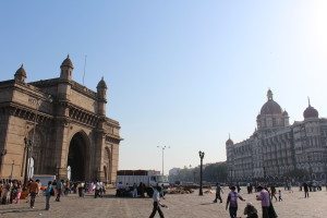 The Gateway of India (left) and the Taj Hotel (right)