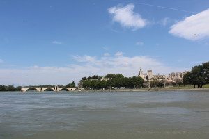 The Rhone River and Avignon, with Pont D'Avignon and Palais des Papes