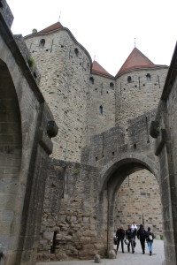 The drawbridge at the entrance to Carcassonne's walled city