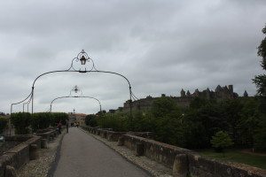 The view towards Carcassonne's o;d town across Pont Vieux