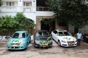 Cars decorated for Ayudha Puja in Chennai