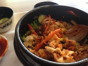 After mixing, it's time to eat the delicious bibimbap!