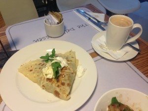 Savoury crepe and a caffe latte at The Delicatessen by Coso Nostra