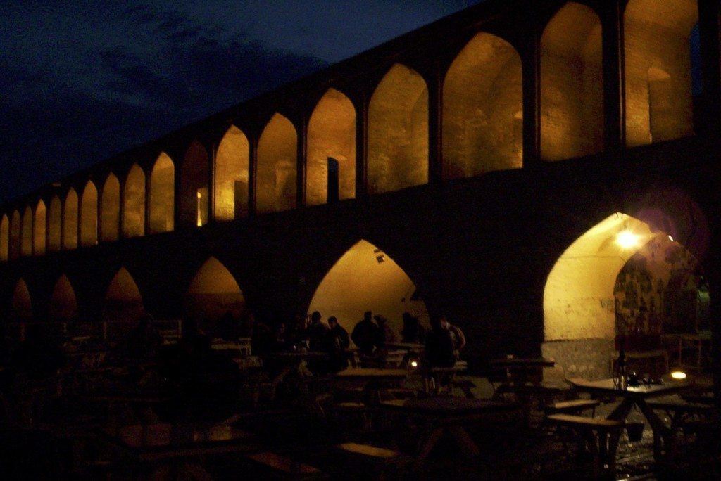 Si-o-Se Bridge's teahouses by night, Esfahan