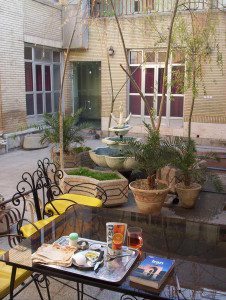 Breakfast at the courtyard of the Amir Kabir Hotel, Esfahan
