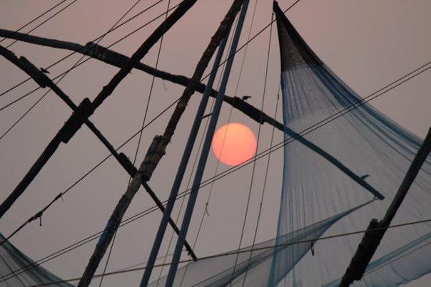 Sunset over the Chinese Fishing Nets of Kochi