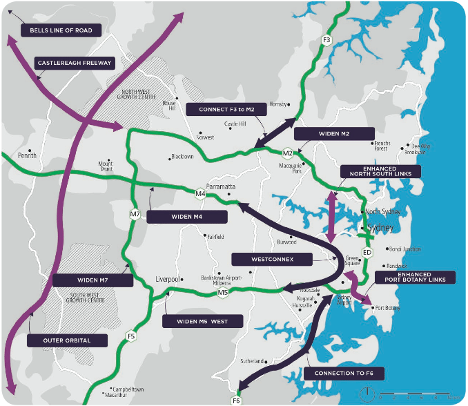 Sydney's long term road transport plan (Image: Sydney's Long Term Transport Master Plan, NSW Government, December 2012)