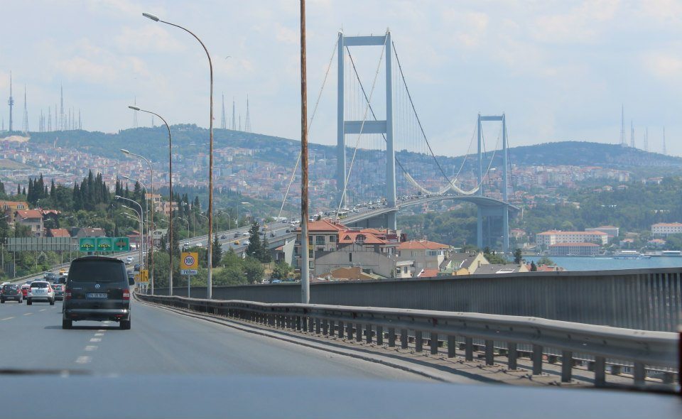 Driving towards Asia on the Boğaziçi Bridge