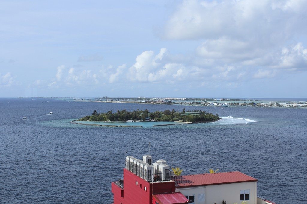 Looking from Malé across Funadhoo island towards the airport