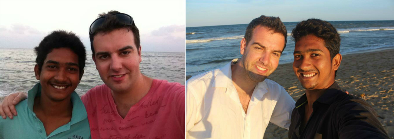 with Mazhar on the beach in December 2012, and April 2015.