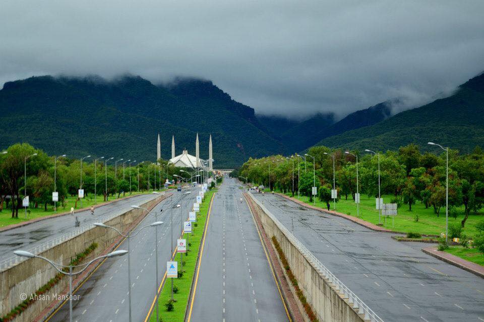 Looking towards the Margalla Hills and Shah Faisal Mosque, Islamabad