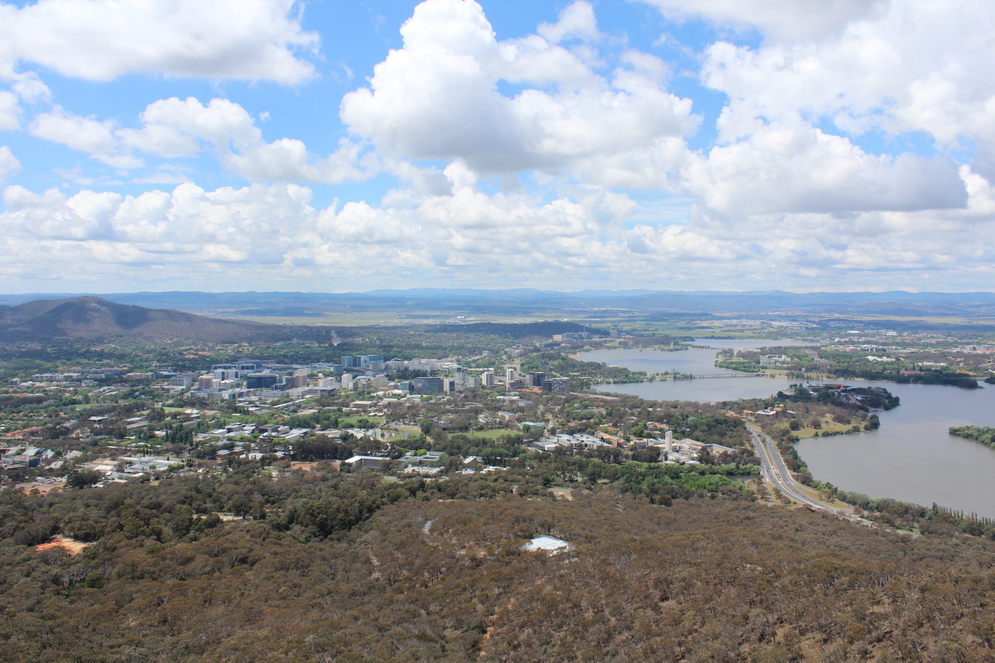 Canberra's CBD (city centre) and Lake Burley Griffin seen from Black Mountain