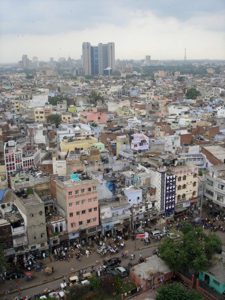 Old Delhi (foreground) and New Delhi (background) as seen fom the top of the minaret at Jama Masjid (Friday Mosque)