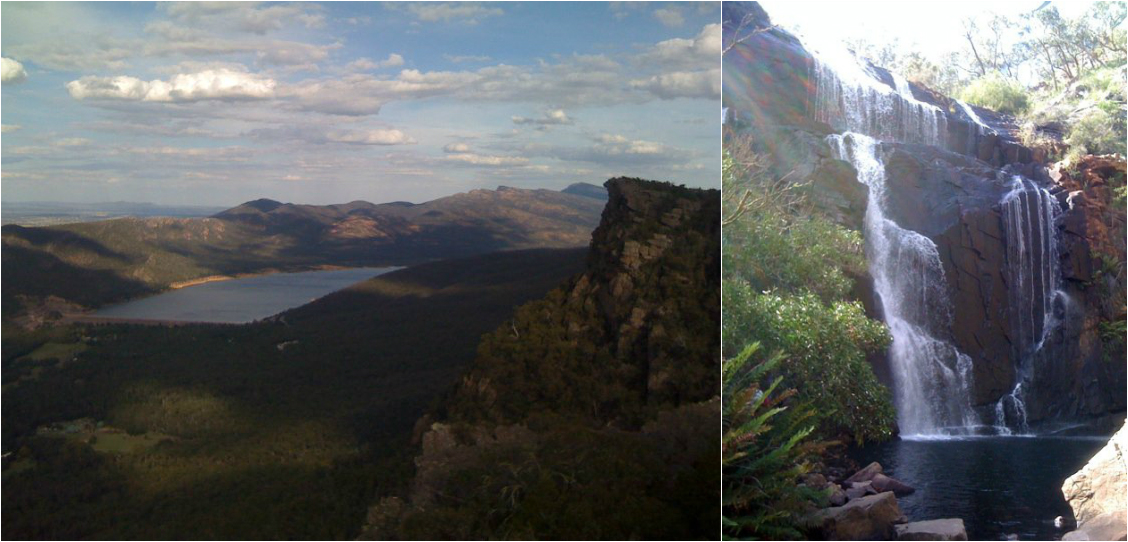 The Grampians from The Pinnacle (left) and MacKenzie Falls (right)