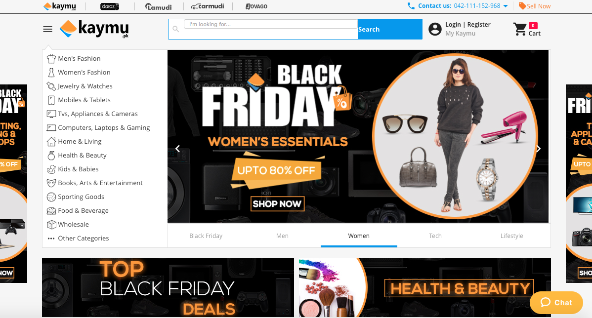 A Pakistani shopping website advertising for Black Friday
