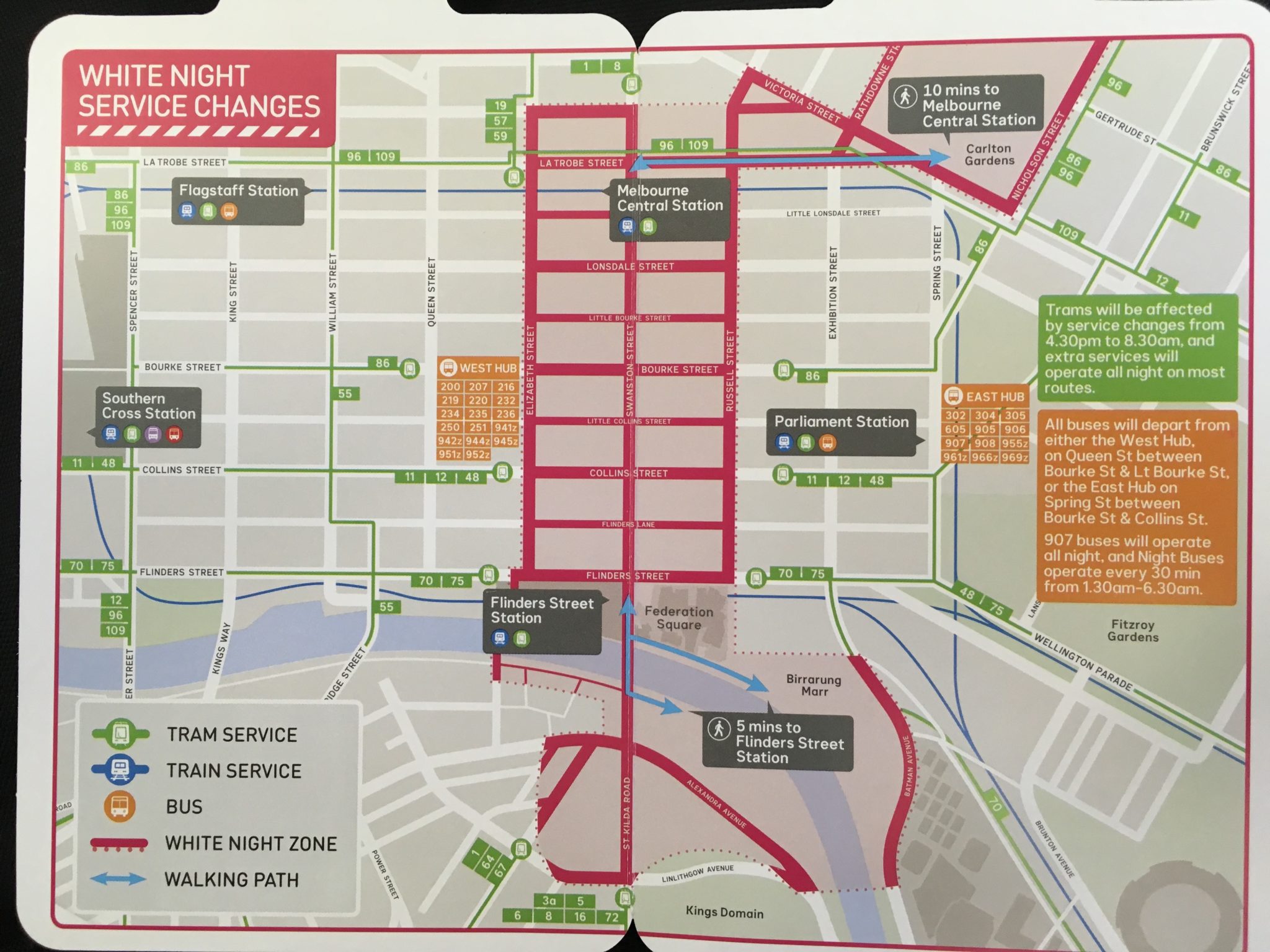White Night 2017 Melbourne public transport map
